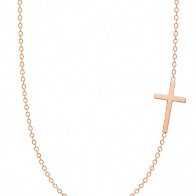 14K Solid Gold Meaningful Sideways Cross Necklace Rose Gold