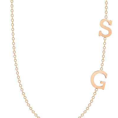14K Solid Customizable Double Initials Sideways Necklace