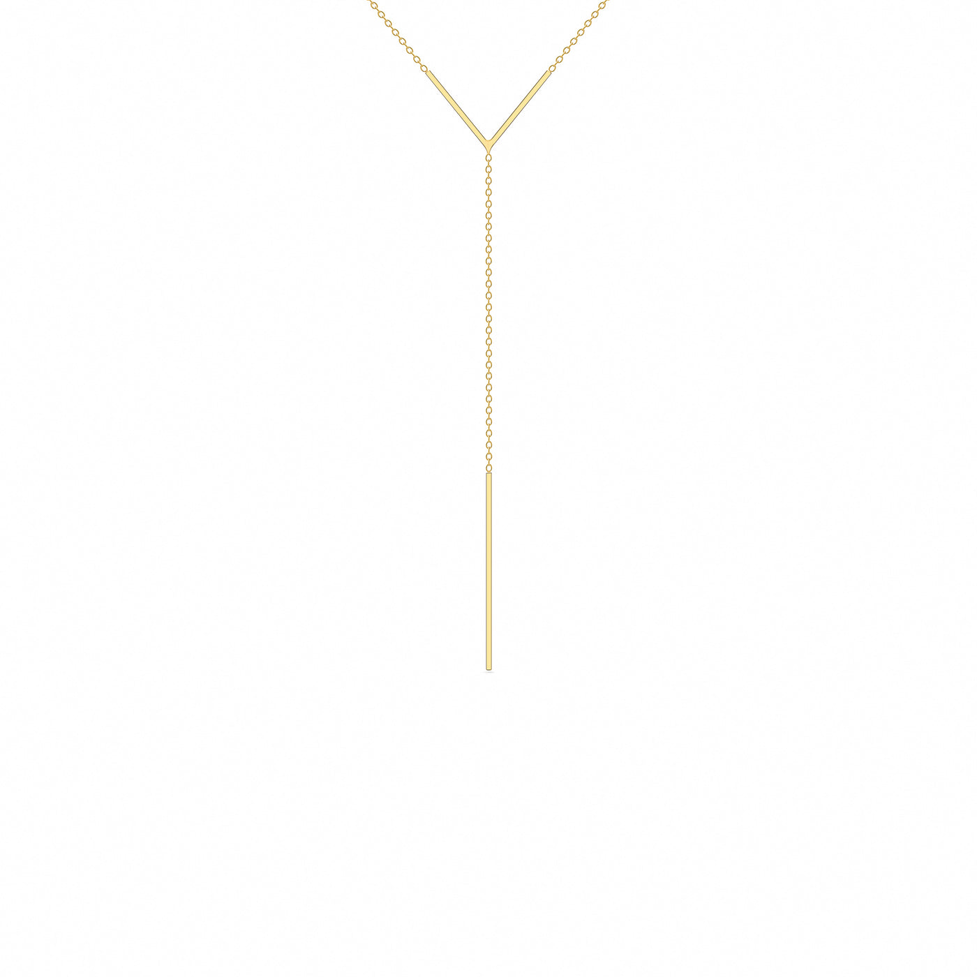 14K Solid Gold V Lariat Drop Necklace