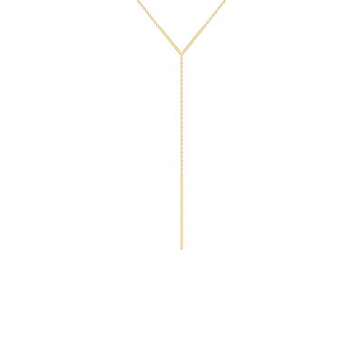 14K Solid Gold V Lariat Drop Necklace