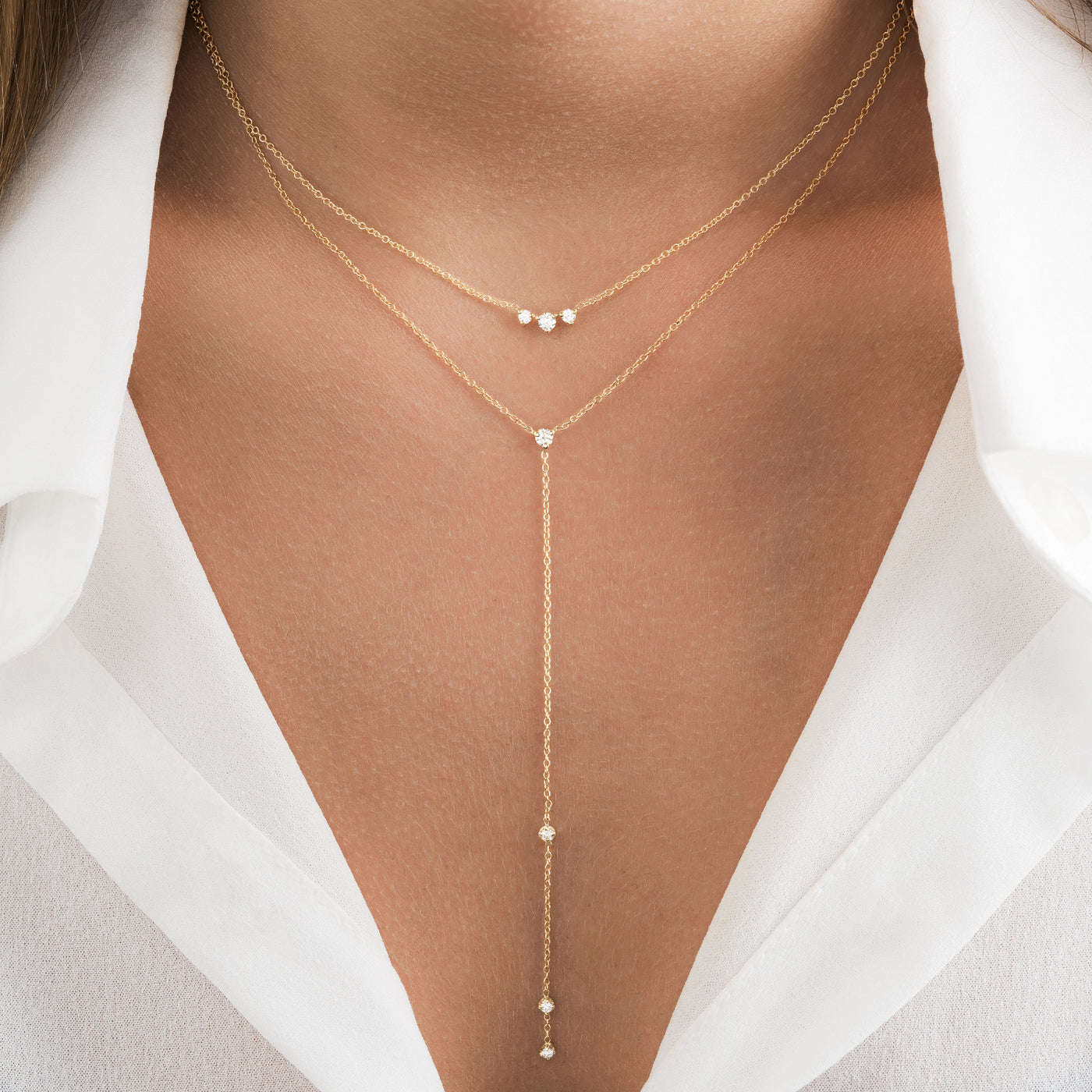 Selena 14K Solid Gold Prong Set Diamond Lariat Necklace