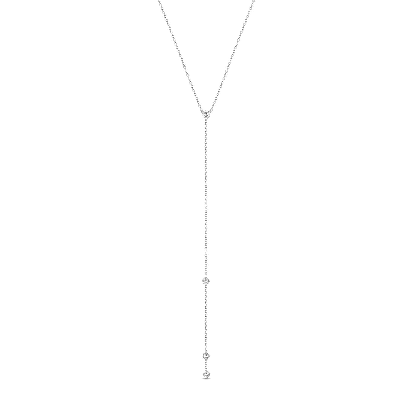 14K Solid Gold Prong set Diamond Lariat Necklace White Gold