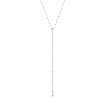 14K Solid Gold Prong set Diamond Lariat Necklace White Gold