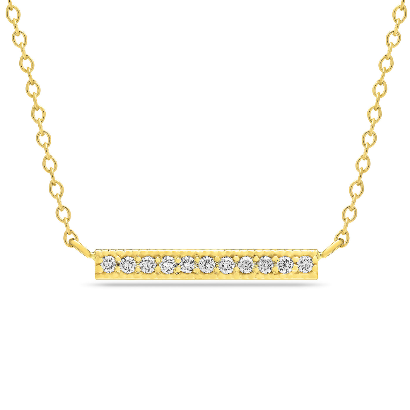 14K Solid Gold Milgrain Diamond Bar Necklace