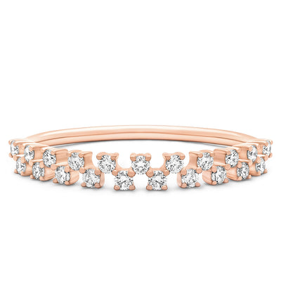 14K Solid Rose Gold Double Row Half Eternity Pave Band