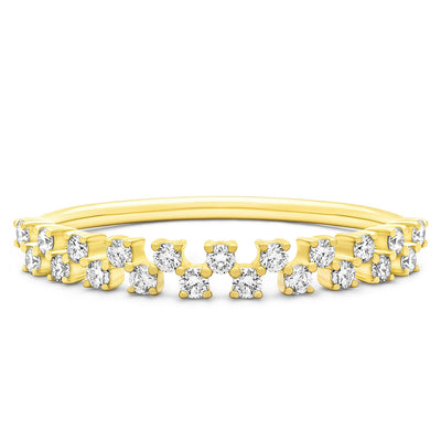 14K Solid Gold Double Row Half Eternity Pave Band