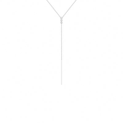 14K Solid White Gold Three Stone Diamond Lariat Necklace