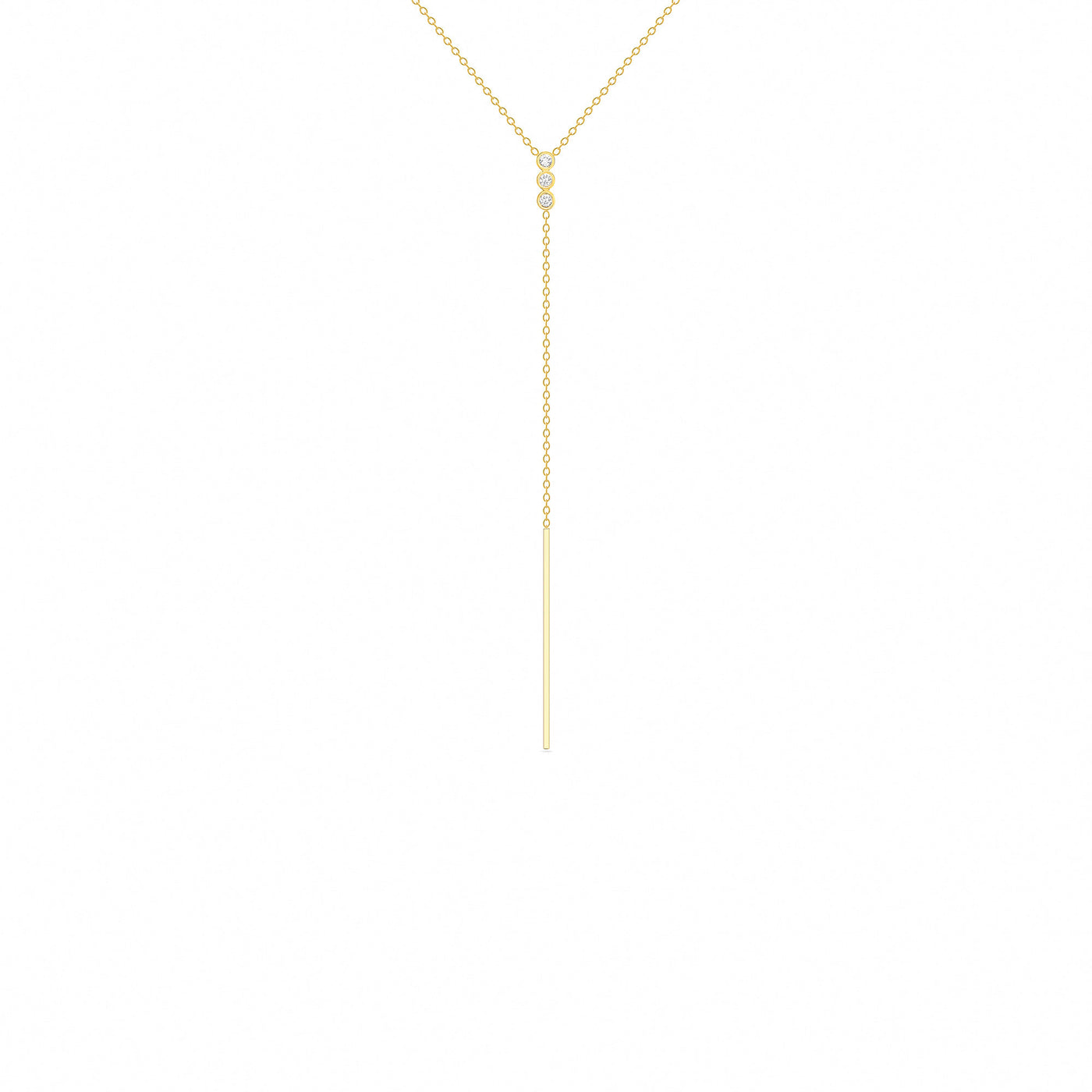 14K Solid Gold Three Stone Diamond Lariat Necklace