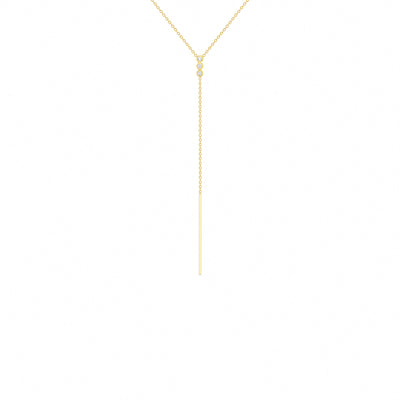 14K Solid Gold Three Stone Diamond Lariat Necklace