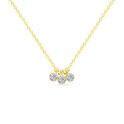 14K Solid Gold Three Dangling Bezels Necklace