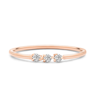 14K Solid Rose Gold Three Prong Three Stone Diamond Ring
