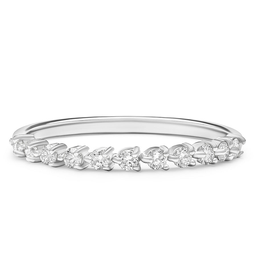 14K Solid White Gold Unique Three Prong Half Eternity Stacking Band