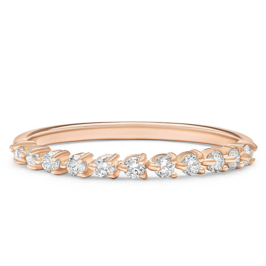 14K Solid Rose Gold Unique Three Prong Half Eternity Stacking Band