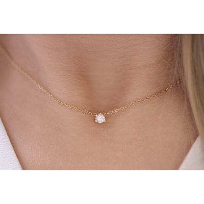 14K Solid Gold Diamond Solitaire Three Prong Necklace Model 3