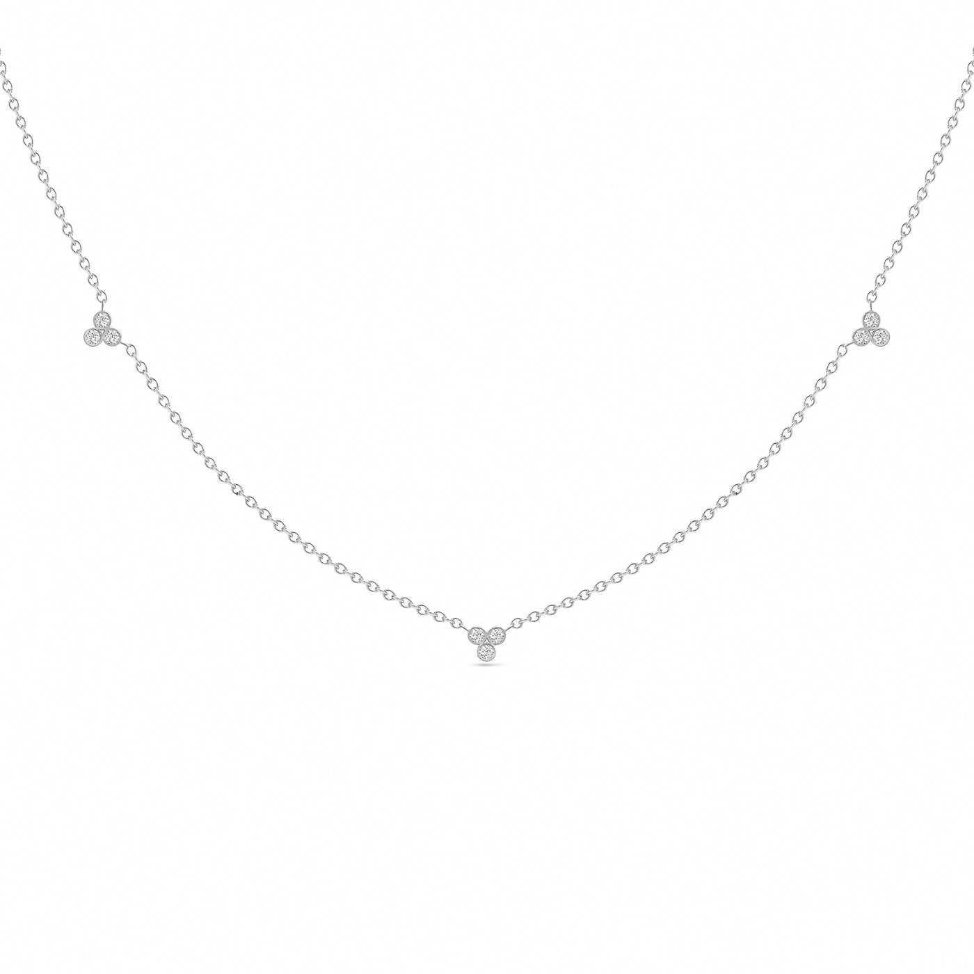 14K Solid White Gold Diamond By Yard Trio Necklace