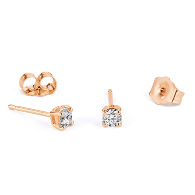 14K Solid Gold Four Prong Diamond Studs Rose Gold