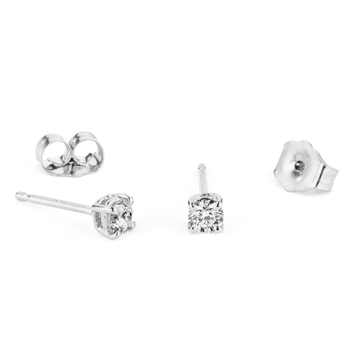 14K Solid Gold Four Prong Diamond Studs White Gold