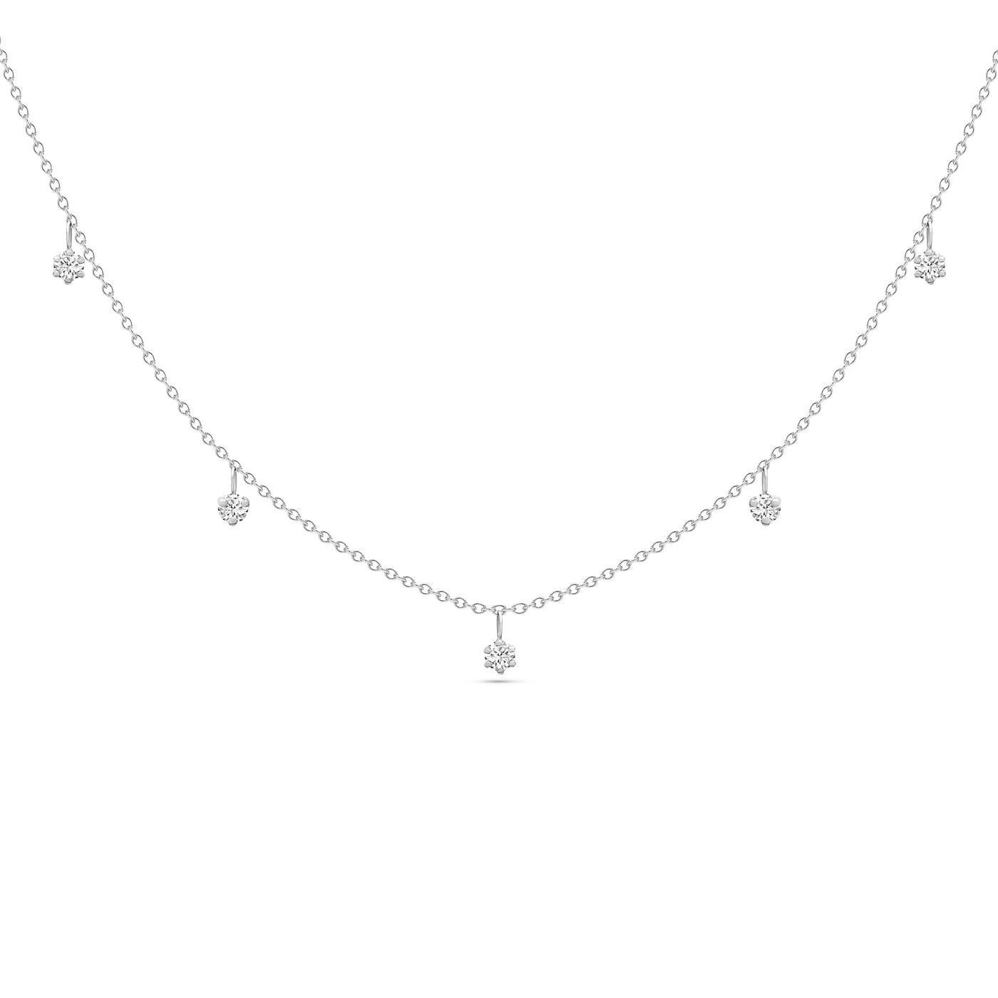 14K Solid White Gold Alternating Five Diamond Anniversary Necklace