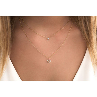 14K Solid Gold Baguette Diamond Star Necklace Model 2