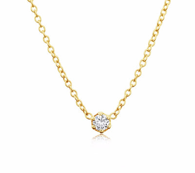 14K Solid Gold Diamond Solitaire Six Prong Necklace