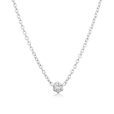 14K Solid White Gold Diamond Solitaire Six Prong Necklace