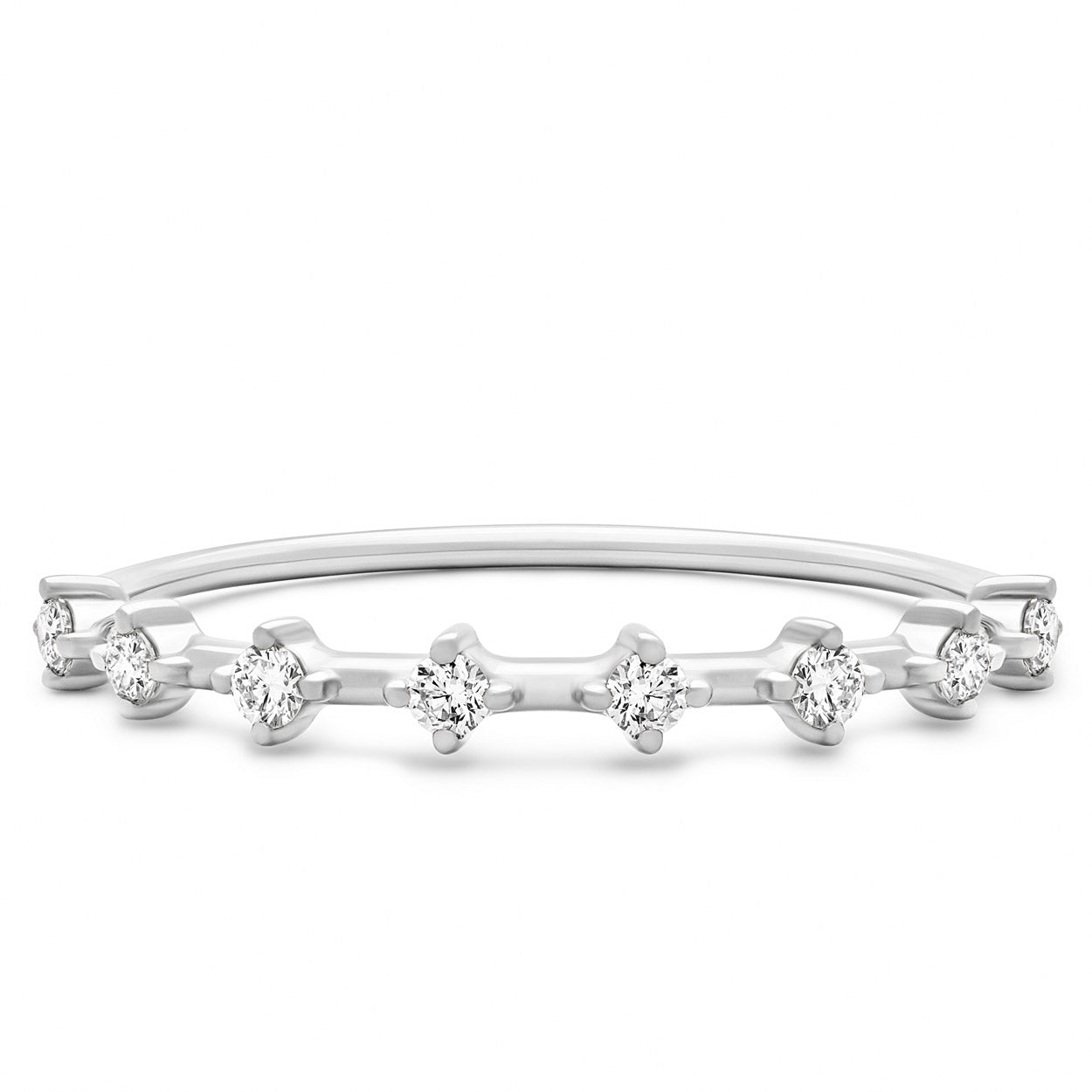 14K Solid White Gold Unique Two Prong Half Eternity Band