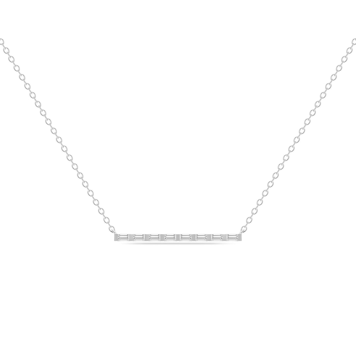 14K Solid White Gold All Baguette Diamond Tension Bar Necklace