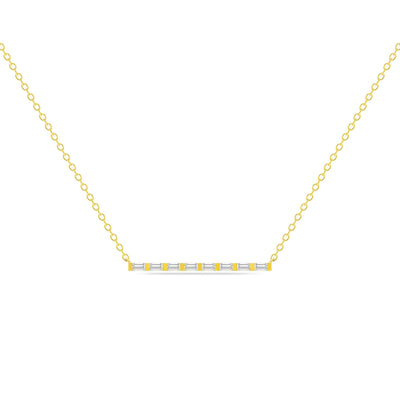 14K Solid Gold All Baguette Diamond Tension Bar Necklace