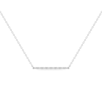 14K Solid White Gold All Baguette Diamond Tension Bar Necklace