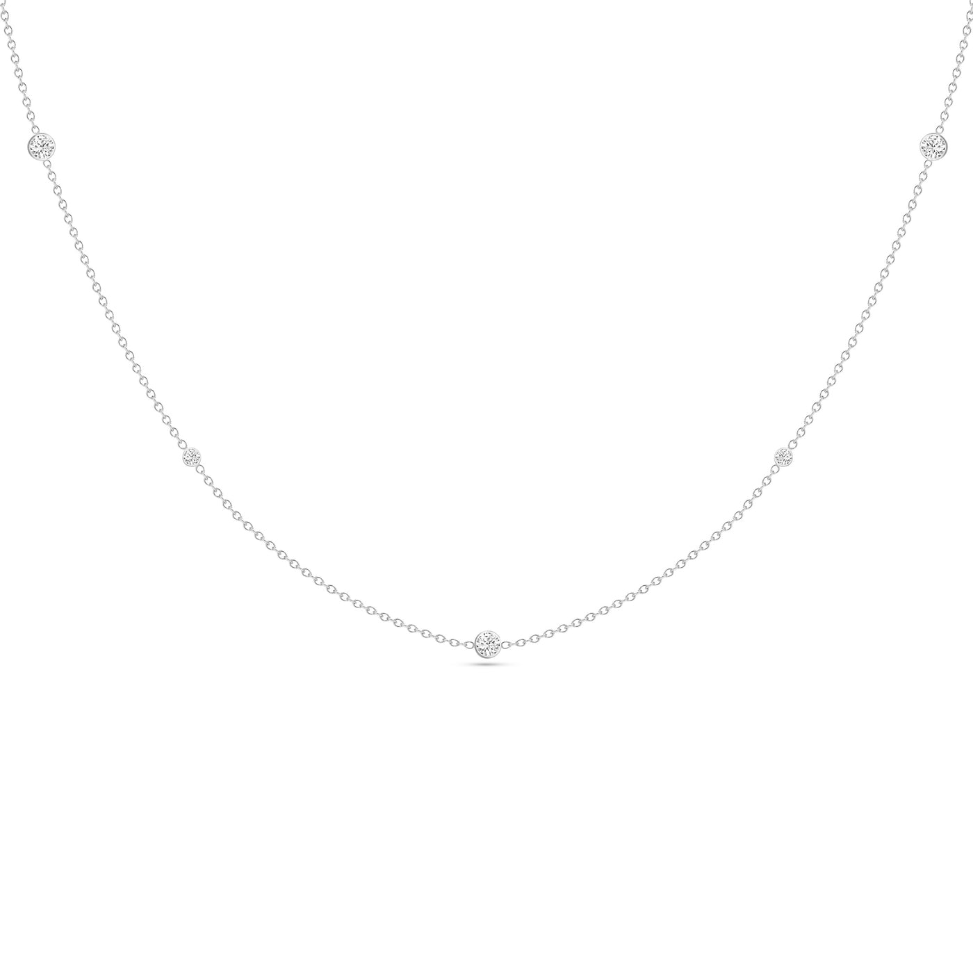 14K Solid White Gold Alternating Size Diamond By Yard Necklace