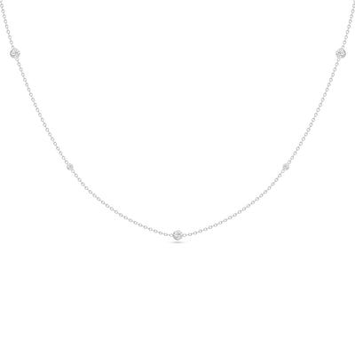 14K Solid White Gold Alternating Size Diamond By Yard Necklace