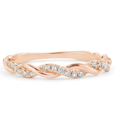 14K Solid Gold Pave Diamond Half Eternity Band Rose Gold