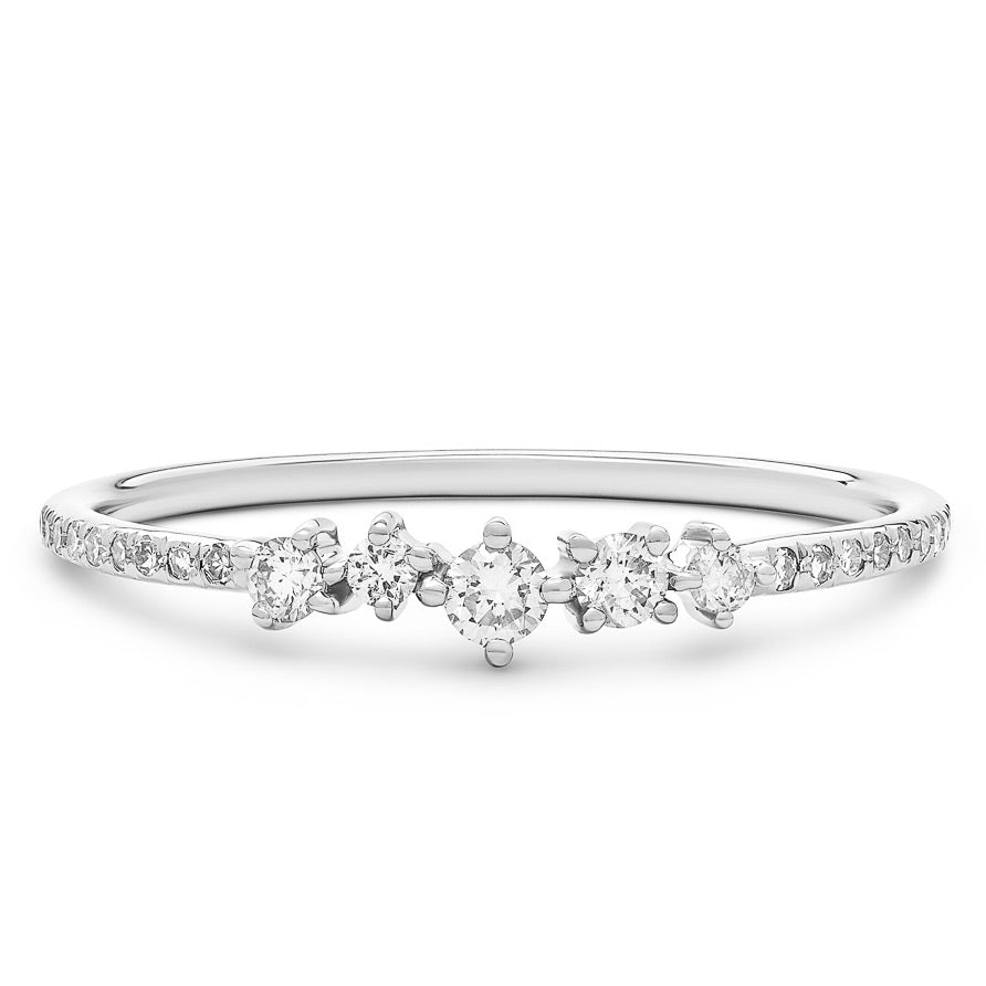 14K Solid White Gold Cluster Diamond Pave Band