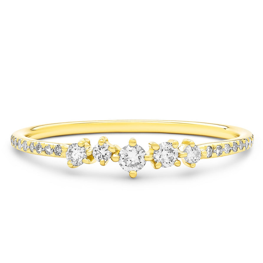 14K Solid Gold Cluster Diamond Pave Band