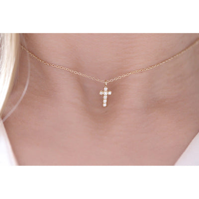 14K Solid Gold Diamond Cross Choker Necklace Model 4