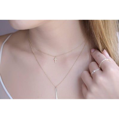 14K Solid Gold Diamond Cross Choker Necklace Model 2