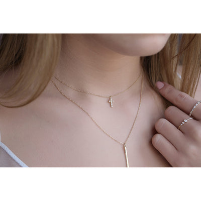 14K Solid Gold Diamond Cross Choker Necklace Model 3