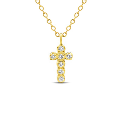14K Solid Gold Diamond Cross Choker Necklace