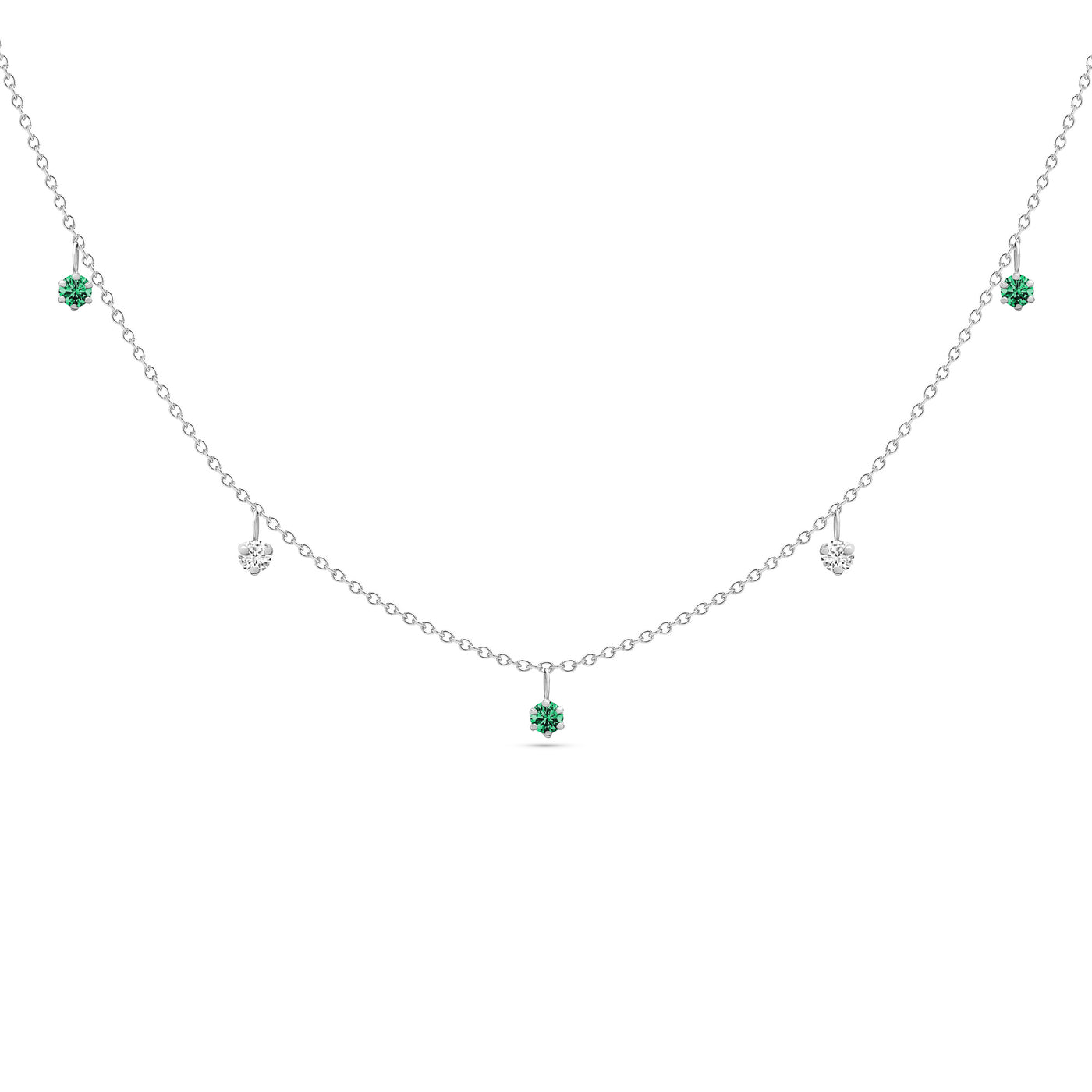 14K Solid Gold Dangling Emerald and Diamond Necklace