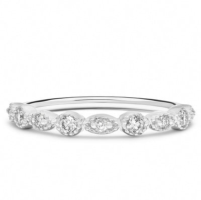 14K Solid White Gold Art Deco Diamond Milgrain Band