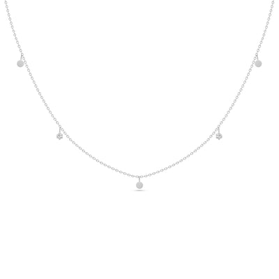 14K Solid White Gold Dangling Diamond Disc Necklace