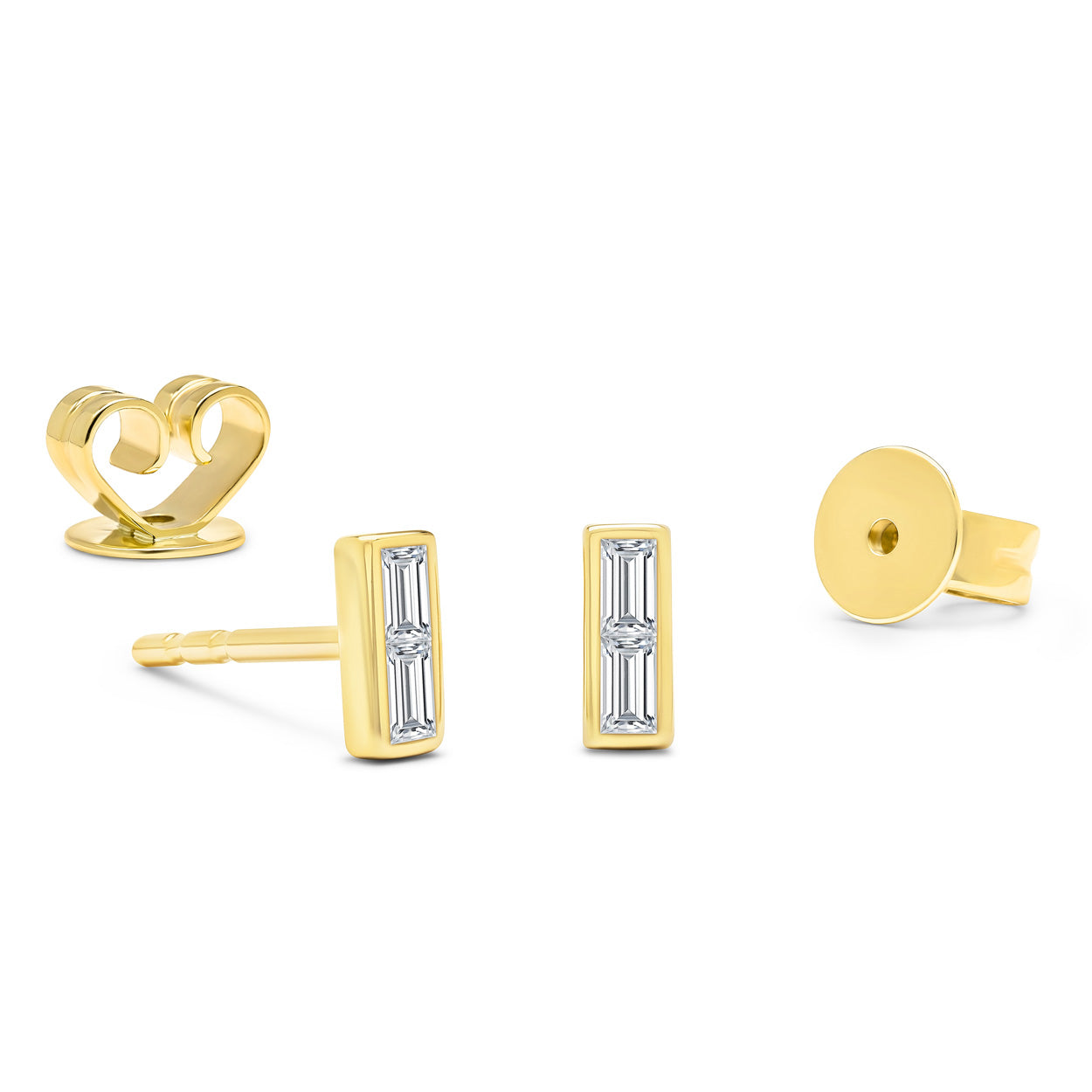 14K Solid Gold Baguette Bezel Diamond Studs