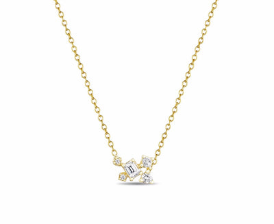 14K Solid Gold Emerald Cut Multi Shape Diamond Necklace