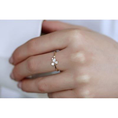 14K Solid Gold Multishape Emerald Cut Princess Round Diamond Cluster Ring Model 1