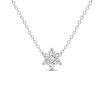 14K Solid Gold Diamond Cluster Flower Necklace White Gold