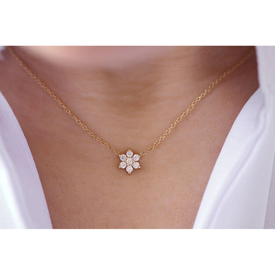 14K Solid Gold Diamond Cluster Flower Necklace Model 2