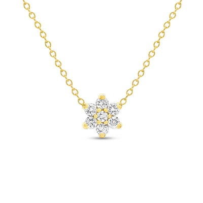 14K Solid Gold Diamond Cluster Flower Necklace