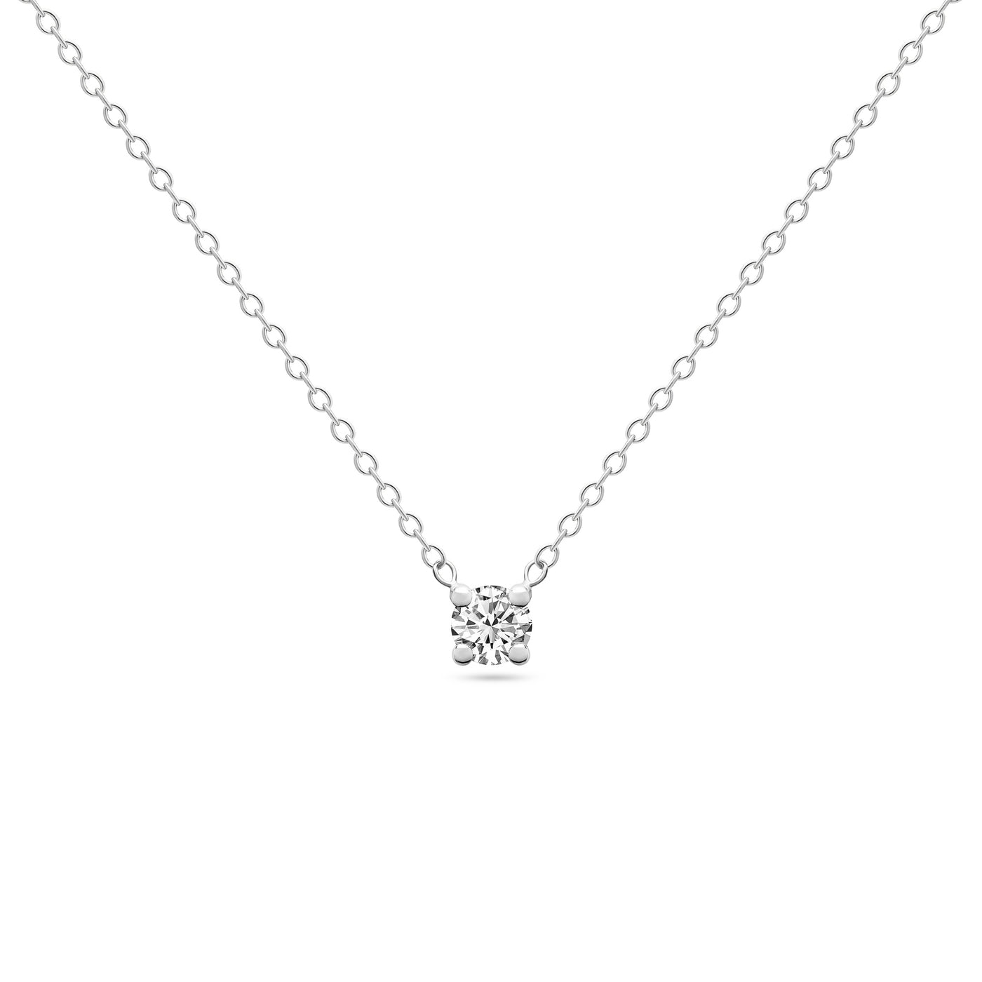 14K Solid White Gold Diamond Solitaire Four Prong Necklace