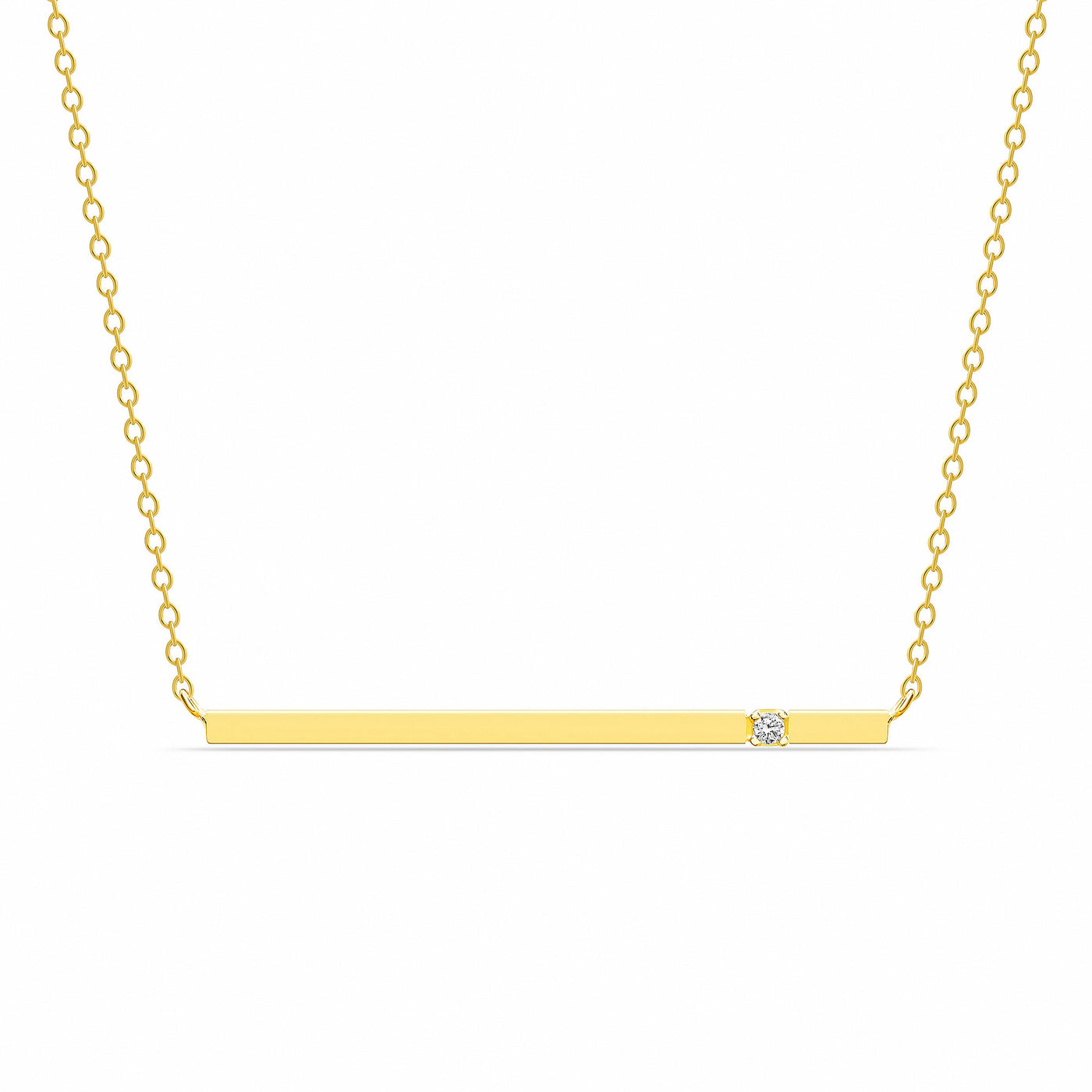 14K Solid Gold Diamond Minimalist 1.5" Bar Necklace
