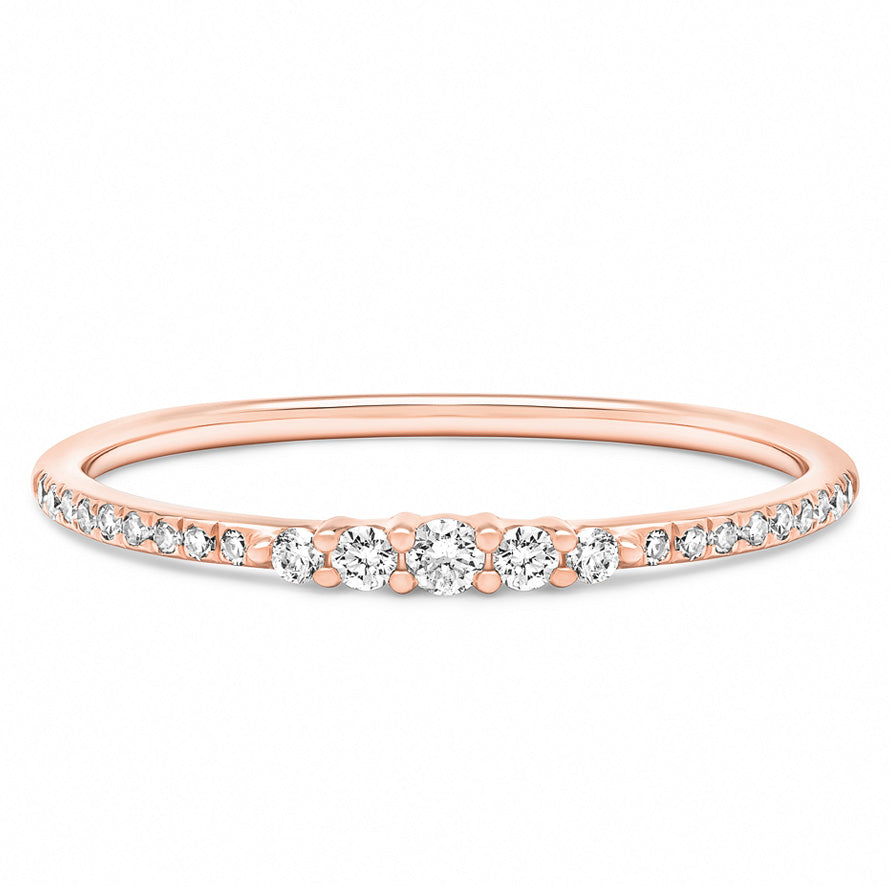 14K Solid Rose Gold Graduated Round Brilliant Cut Diamond Pave Band